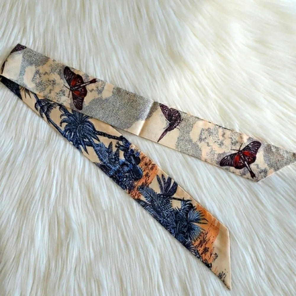 New Palm Print Silk Skinny Scarf Twilly